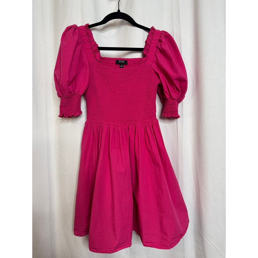 341. MSK Pink Smocked Puff Sleeve Cotton Mini Dress Size S
